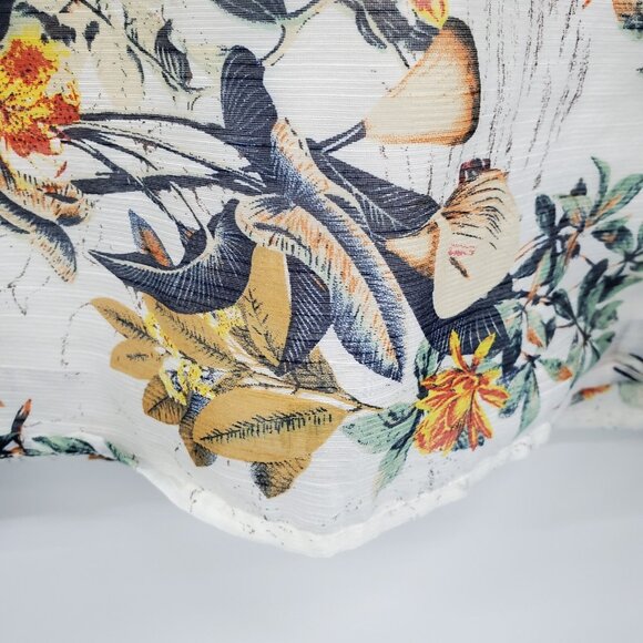 Womens M White Floral Blouse Bell Sleeve Boho Cottagecore Top Button Back Blouse - Picture 8 of 16